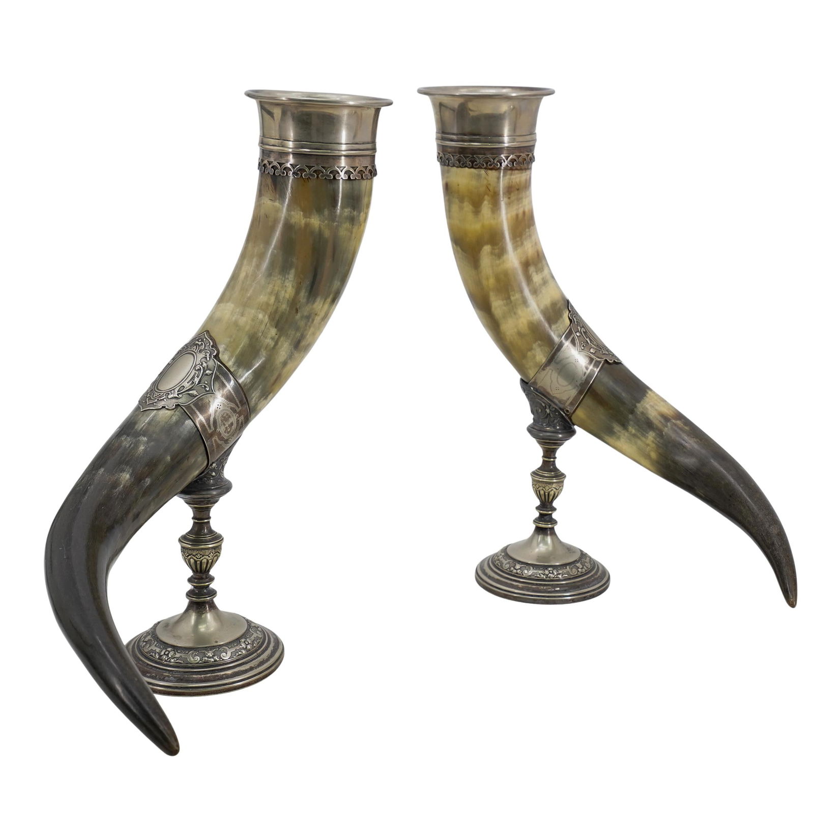 Pair Of WMF Silver Plate Mounted Libation Horns (1 of 10)