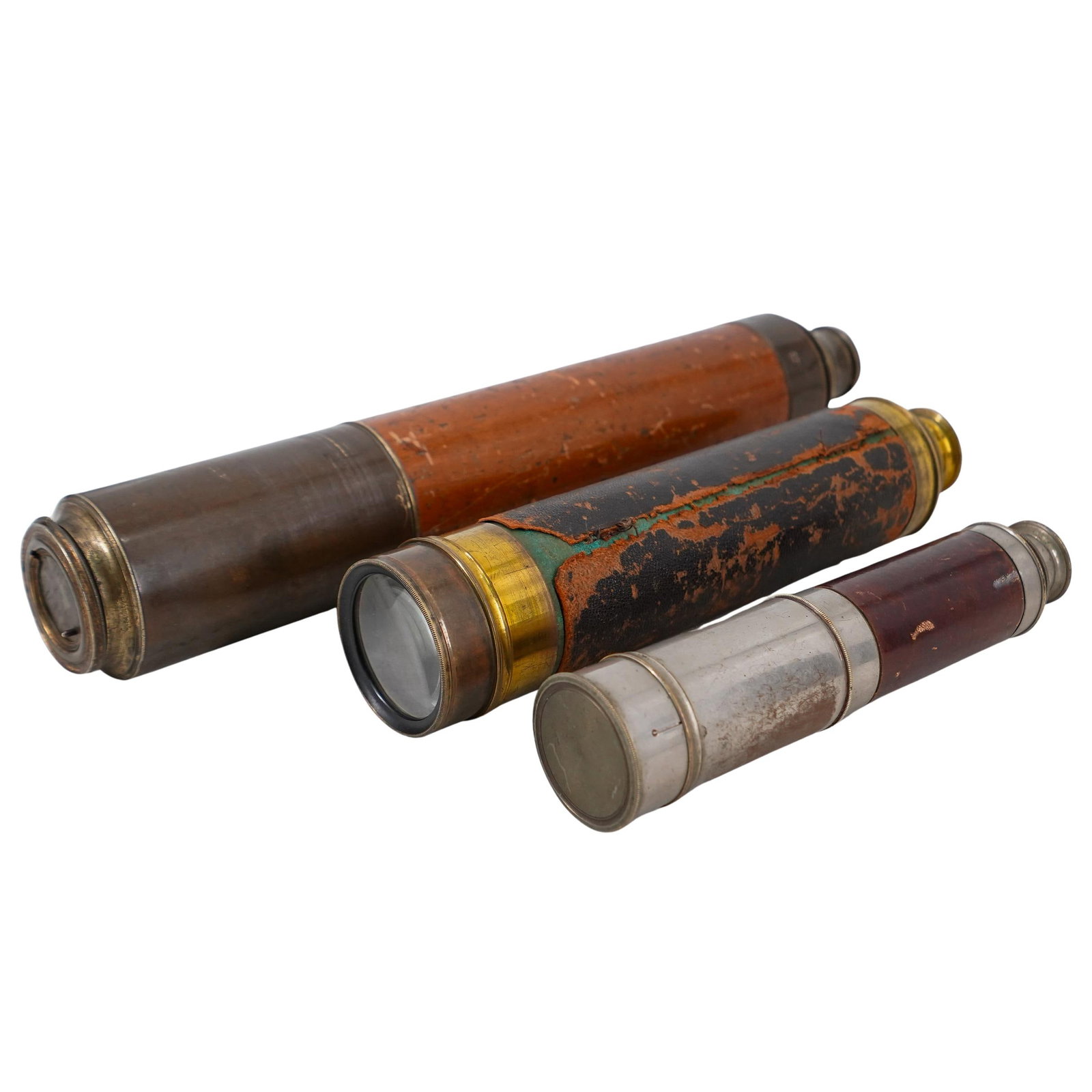 (3 Pc) Antique Nautical Leather Accented Telescopes (1 of 15)