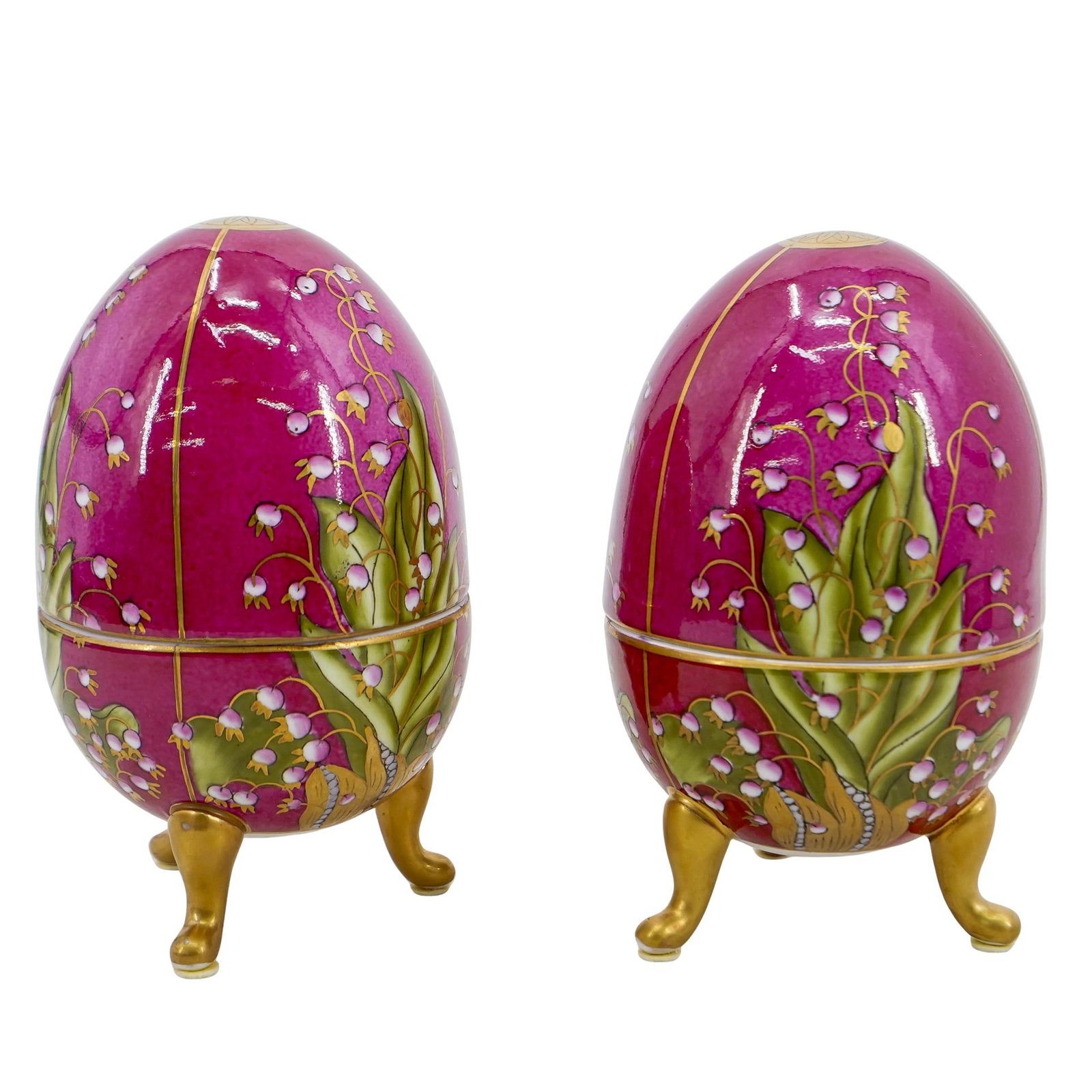 (2 Pc) Chinese Porcelain Footed Egg Lidded Box Set (1 of 8)