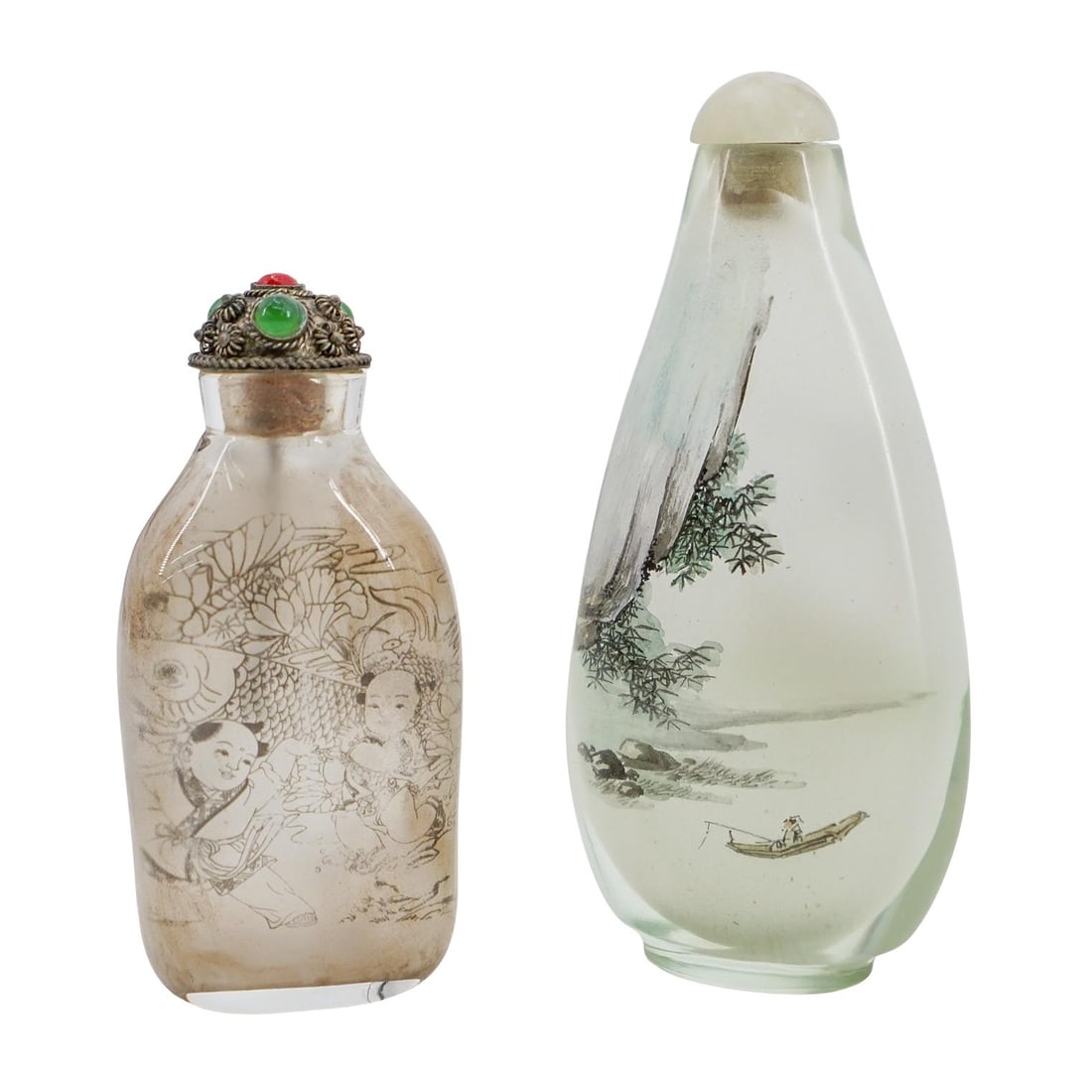 (2 Pc) Antique Chinese Reverse Painted Glass Snuff Bottles (1 of 12)