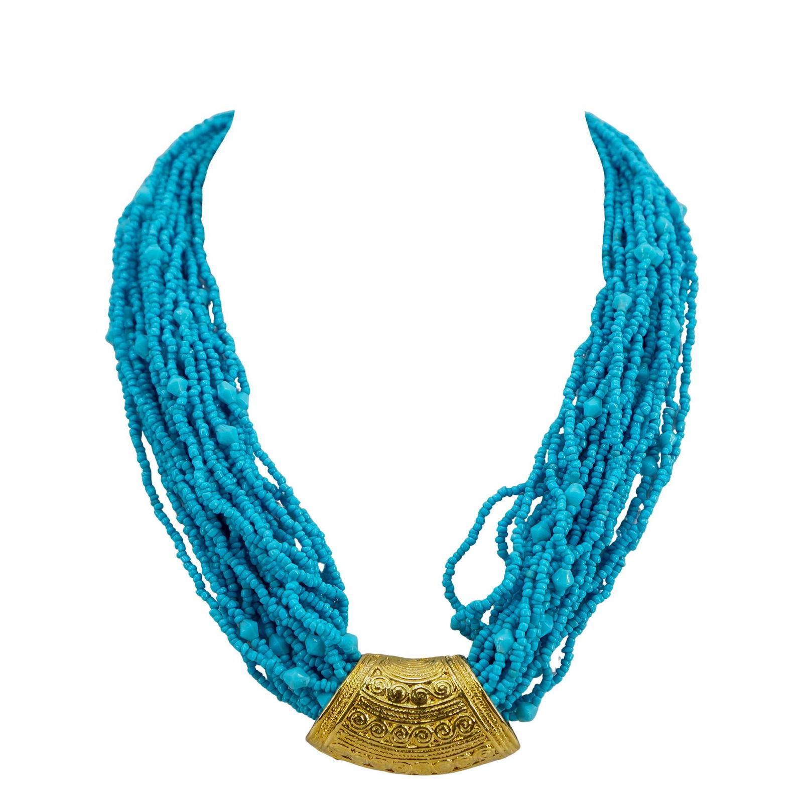 Kenneth Jay Lane "Mayan"Turquoise Beaded Necklace (1 of 8)