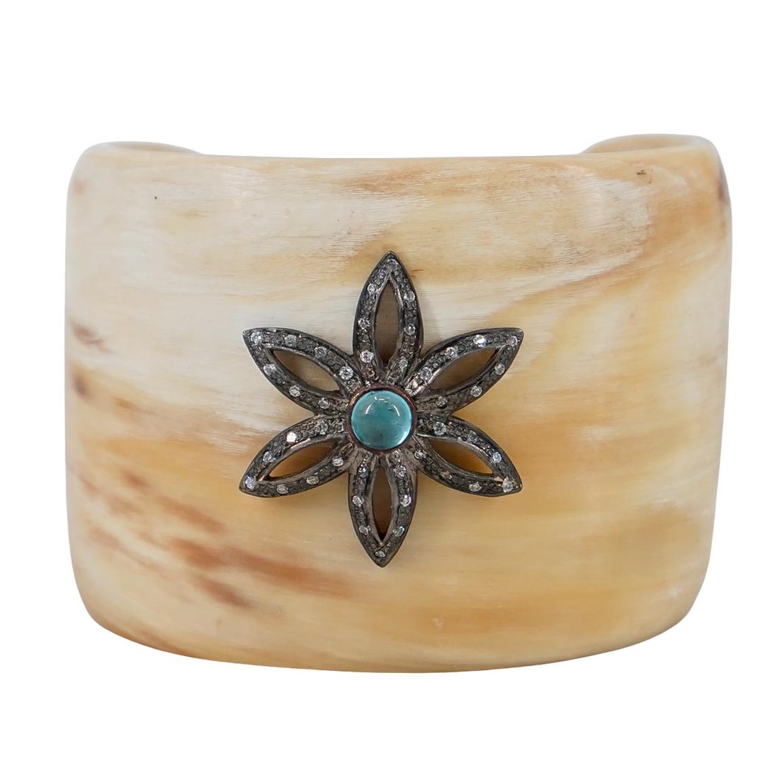 Carved Horn Bracelet W/ Marcasite Floral Motif (1 of 6)