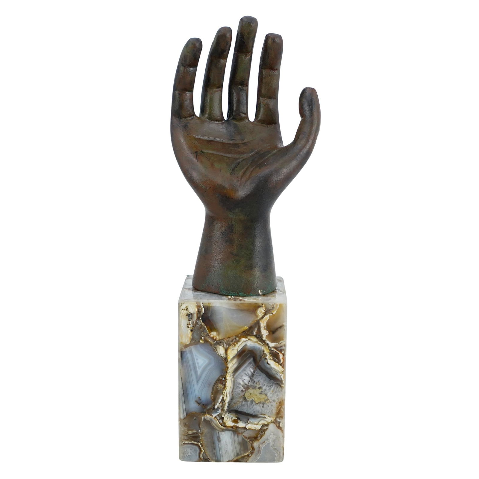 Hand Bronze Statue On Natural Agate Plinth Base (1 of 5)