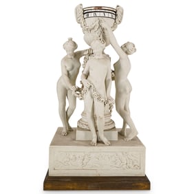 Antique The Three Graces Figural Bisque Porcelain Clock