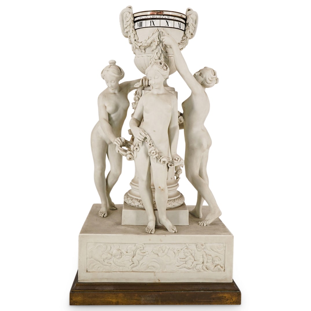 Antique The Three Graces Figural Bisque Porcelain Clock (1 of 14)
