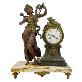 French Bronze & Marble Mantle Clock