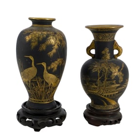 Pair Of Antique Japanese Satsuma Shizan Porcelain Vases