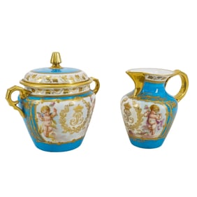 (2 Pc) Antique Sevres King Louis Philippe Porcelain Grouping