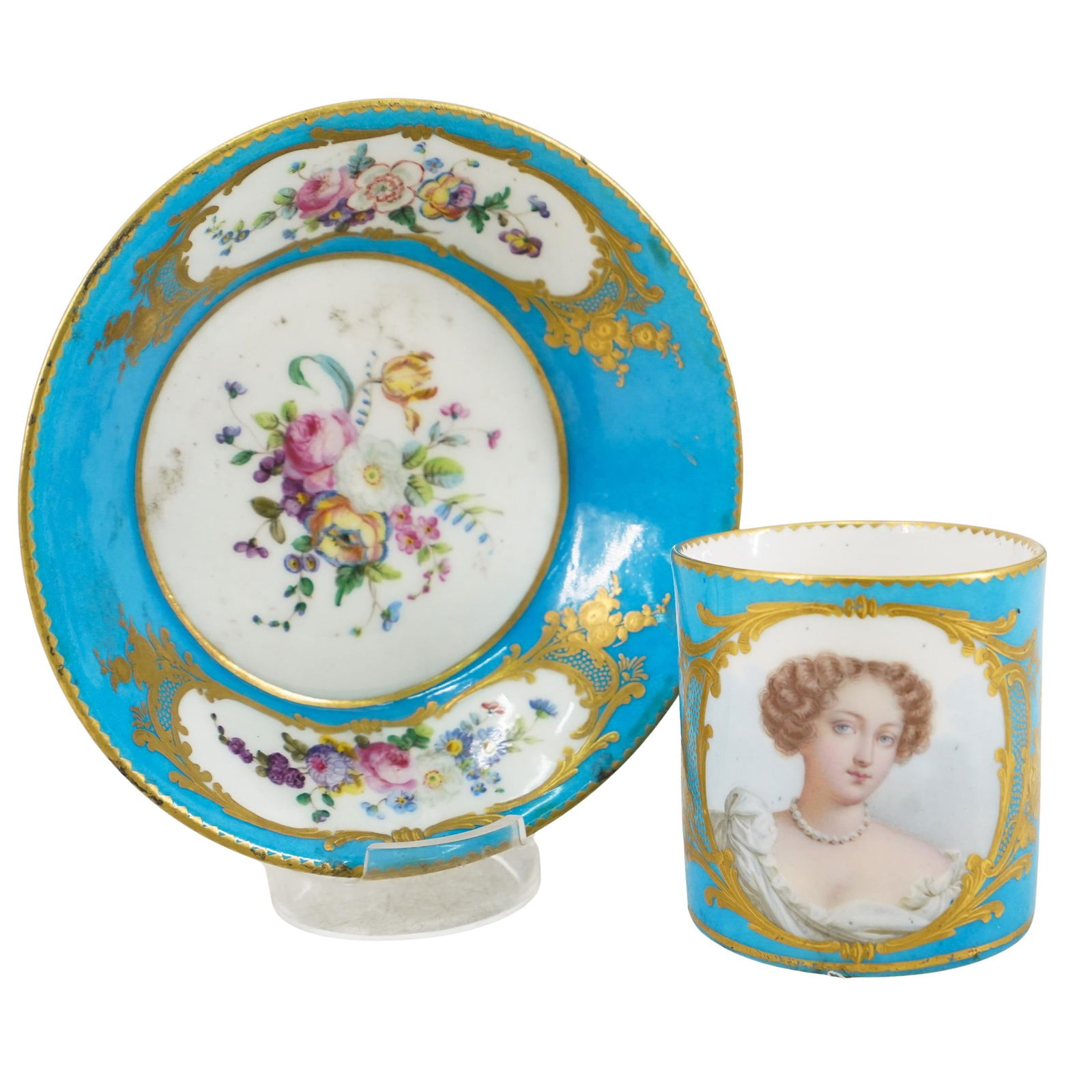 (2 Pc) Antique Sevres Porcelain Cup & Saucer Set (1 of 11)