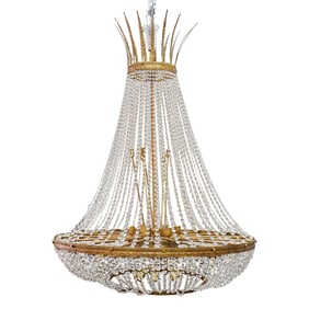 Monumental Classic Cascade Gilt Metal & Crystal Chandelier