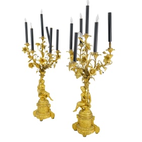 (2 Pc) Gilt Bronze 12 Light Candelabras