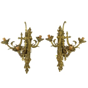 (2 Pc) French Gilt Bronze Electrified Sconces