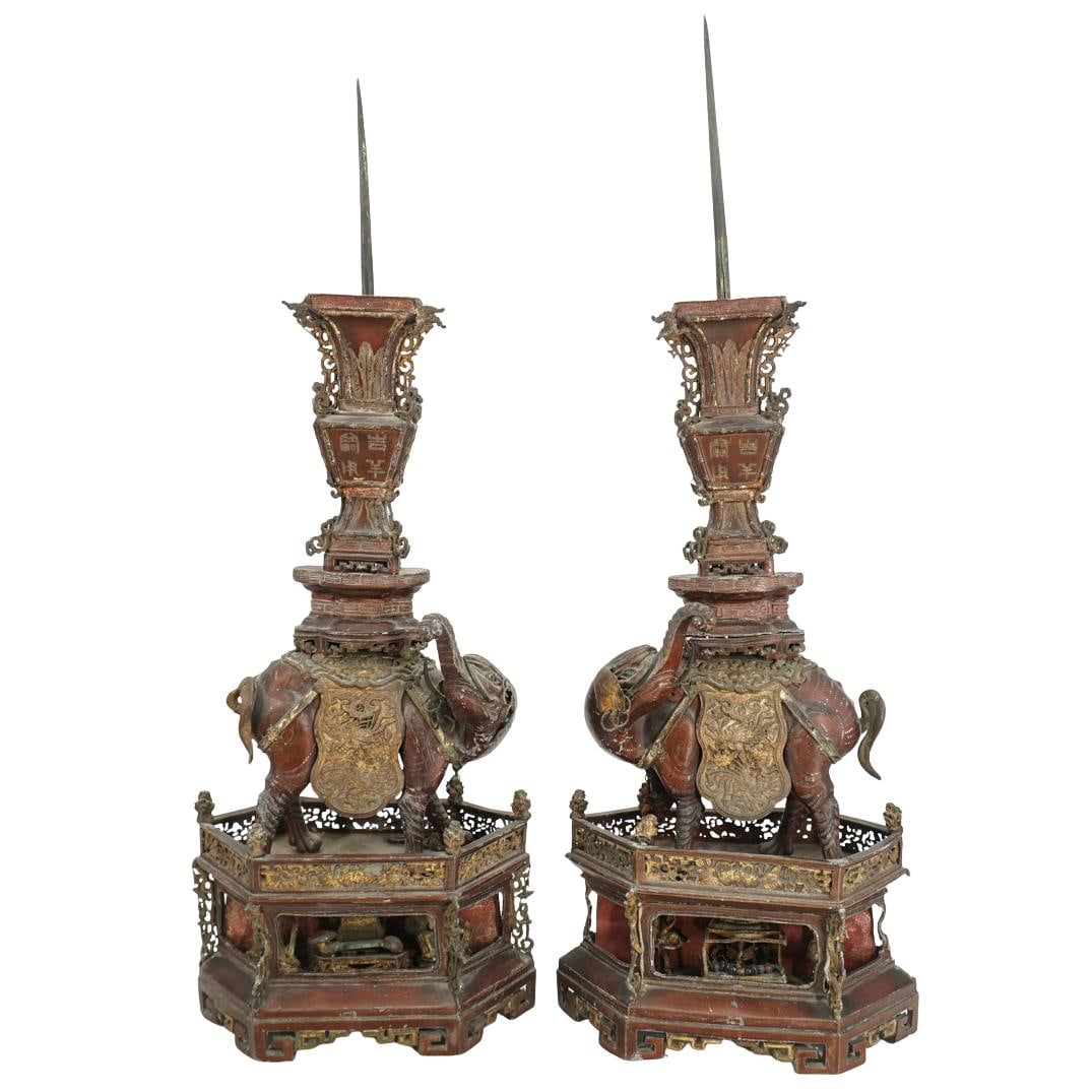 Pair Of Antique Chinese Mixed Metal Elephant Candlesticks (1 of 12)