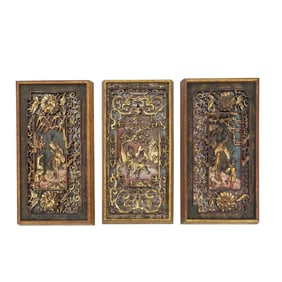 Antique Chinese Carved Gilt Lacquered Panels