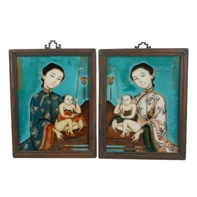 (Chinese School) Reverse Painted Glass Portraits