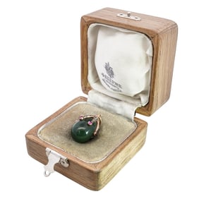 Faberge 14k Rose Gold, Diamond, Ruby, Nephrite Jade, Egg Pendant