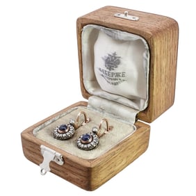 Faberge 14k Rose Gold, Diamond, and Sapphire Earrings