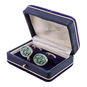 (2 Pc) Russian Gilded Silver & Enamel Cufflinks