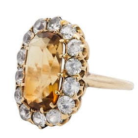 14k Gold, Diamond, and Citrine Ring