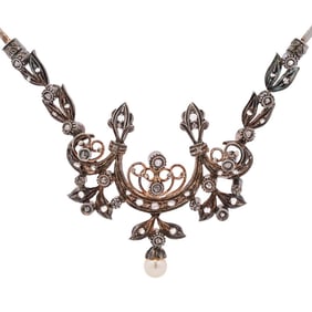 Victorian 18k Gold, Silver, & Diamond Necklace
