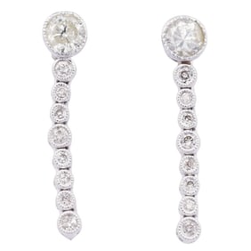 14K White Gold European Cut Diamond Chandelier Drop Earrings