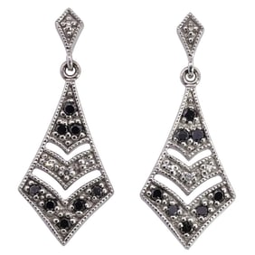 (2 Pc) 18k White Gold, Diamond, and Marcasite Earrings