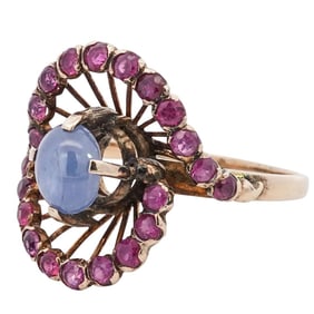 14k Gold, Star Sapphire, and Ruby Ring