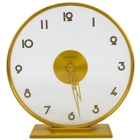 Modernist Jaeger LeCoultre Gilt Bronze And Glass Desk Clock