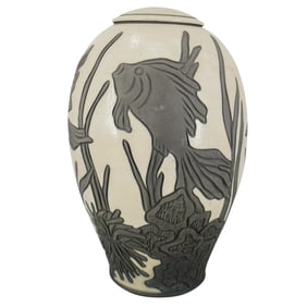 Large Raku Fish Pottery Jar