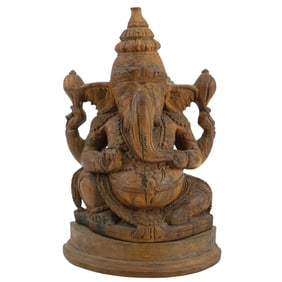 Carved Wooden Lord Gajanana Figure