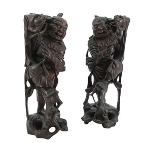 (2 Pc) Japanese Carved Hardwood Fishermen
