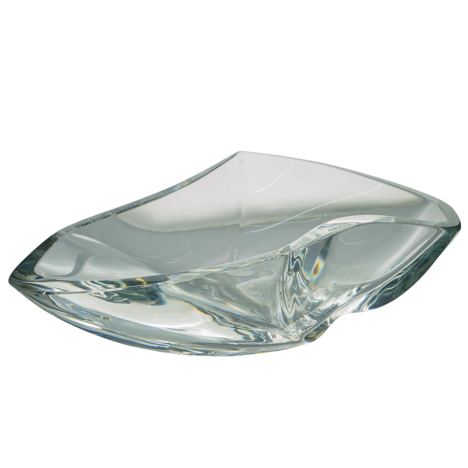 Baccarat Crystal Glass Centerpiece Bowl: DESCRIPTION: Baccarat centerpiece bowl featuring an undulating lip. CIRCA: 20th Century ORIGIN: France DIMENSIONS: H: 4.75" W: 10" L: 16.25" CONDITION: Minor wear consistent with age and use Unless ot