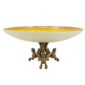 Antique Steuben Aurene Charger On Gilt Bronze Gryphon Base