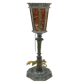 Antique Gothic Revival Mixed Metal Mica Shade Table Lamp