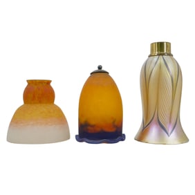(3 Pc) Freres / Daum / Quezal Art Glass Shades Grouping