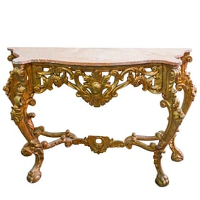 French Gilt Wood & Marble Console Table
