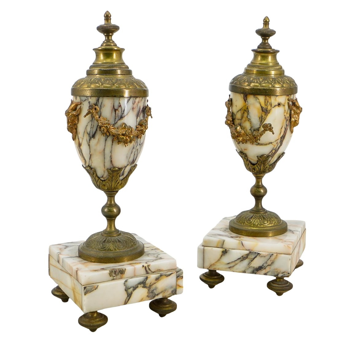 (2 Pc) French Bronze & Marble Goat Urns (1 of 7)