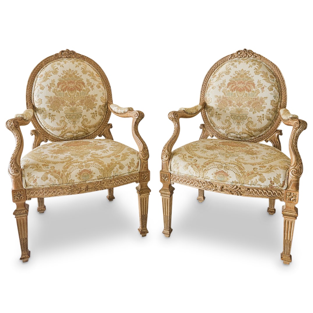 Pair of Floral Fine Silk Embroidered Armchairs (1 of 7)