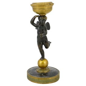Antique French Bronze Putto Candlestick