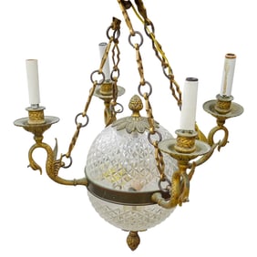 French Gilt Bronze & Crystal Swan Chandelier