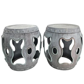 Pair of Designer Garden Drum Stools