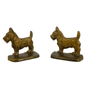 Pair Of European Gilt Cast Iron Terrier Doorstops