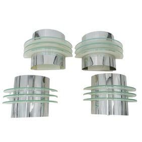 (4 Pc) Vintage Chrome And Glass Wall Light Sconces Set