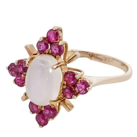 14k Gold, Moonstone, and Ruby Ring