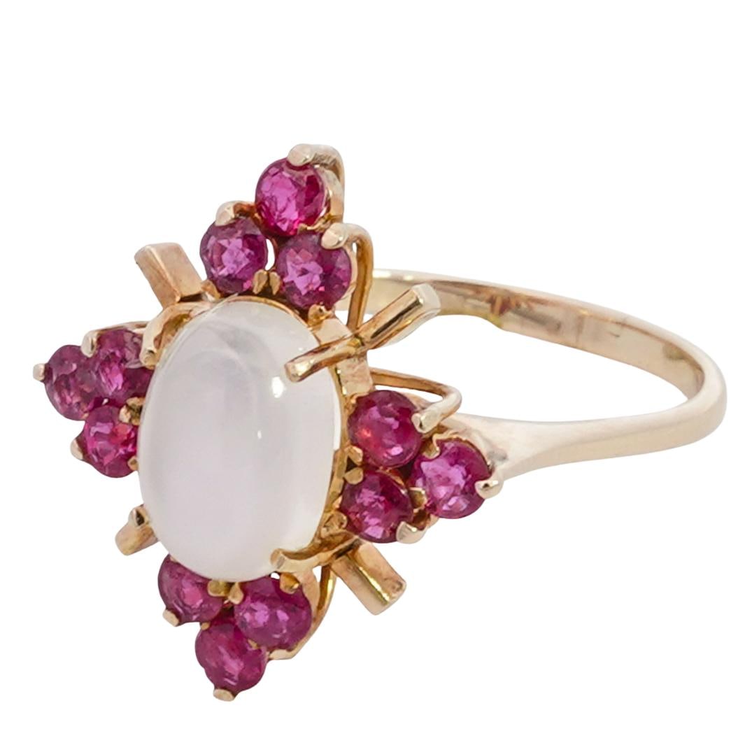 14k Gold, Moonstone, and Ruby Ring (1 of 4)