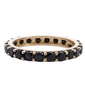 14K Gold On Sterling Silver Black Spinel Pave Band Ring