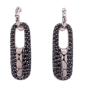 (2 Pc) John Hardy Sterling Silver & Black Sapphire Earrings