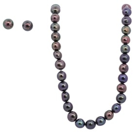 (3 Pc) Tahitian Black Pearl Jewelry Set