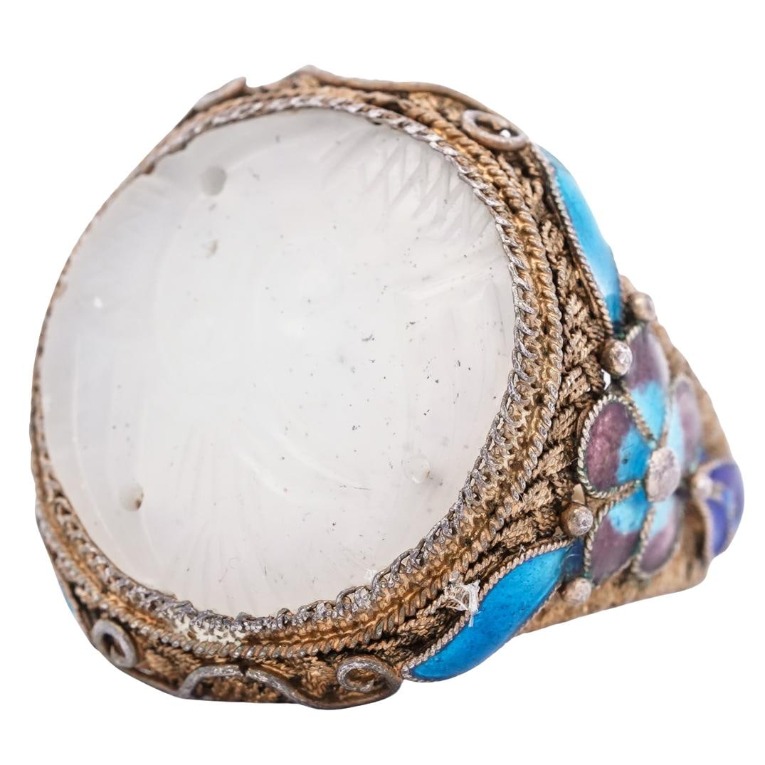 Antique Chinese Enameled Silver Filigree And Carved Jade Ring (1 of 4)
