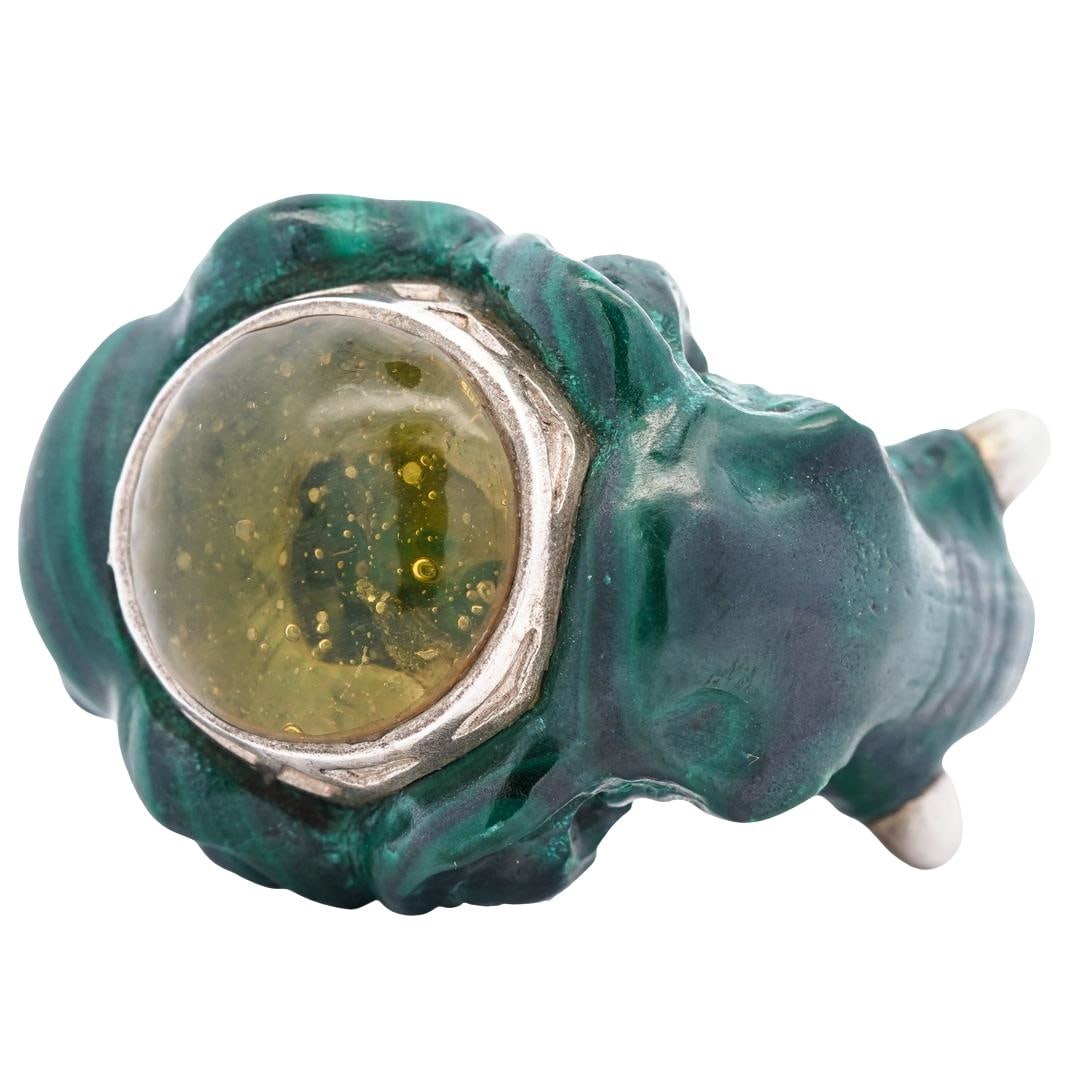 Large Sterling Silver And Malachite Elephant Head Ring (1 of 5)